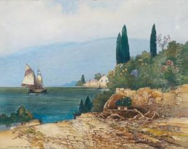 Lago Di Como Bei Varena Oil Painting by Heinrich Von Wertheim