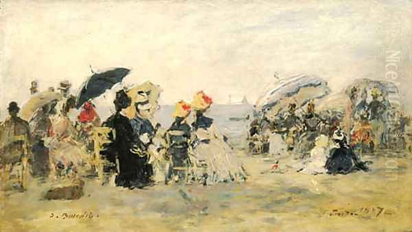 Trouville scene de plage 4 Oil Painting by Eugene Boudin