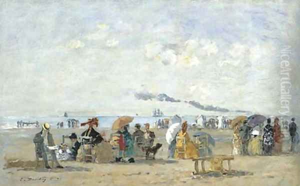 Trouville, Scene de plage Oil Painting by Eugene Boudin