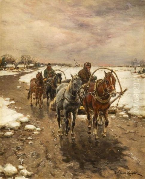 Cold Winter Ride Oil Painting by Alfred Wierusz-Kowalski