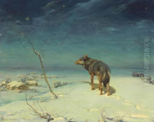 The Lone Wolf Oil Painting by Alfred Wierusz-Kowalski