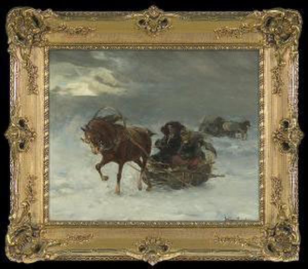 Blizzard Oil Painting by Alfred Wierusz-Kowalski