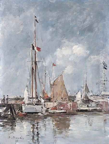 Yachts dans le bassin de Deauville Oil Painting by Eugene Boudin