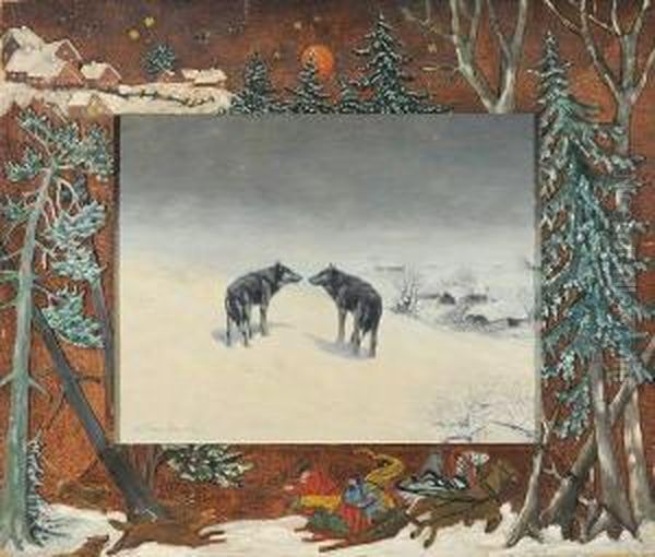 Les Loups Dans La Neige Oil Painting by Alfred Wierusz-Kowalski