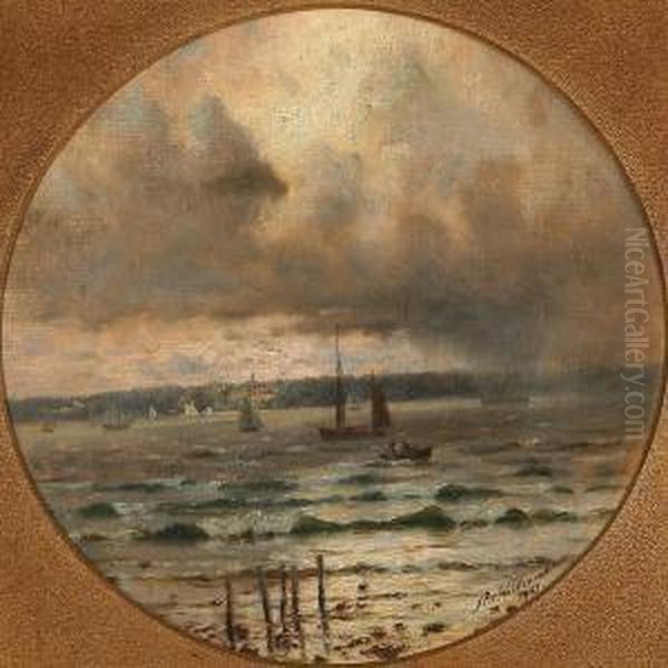 Coastal Scene With Sailing Ships In Rain Oil Painting by Johan Peter Von Wildenradt