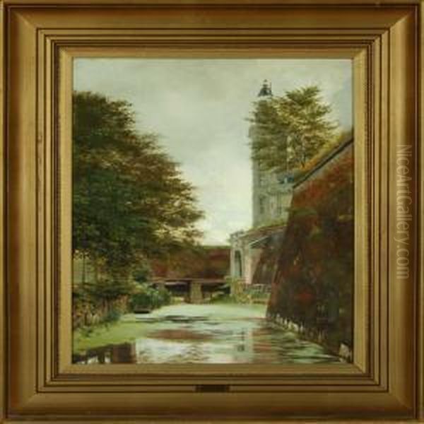 Scenery By A Moat Oil Painting by Johan Peter Von Wildenradt