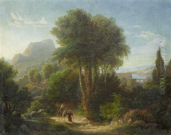 Mediterranean Landscape Oil Painting by August Von Wille