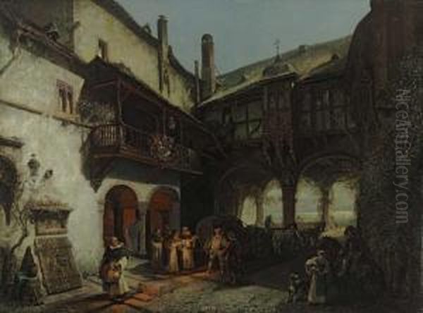 Im Nachtlichen Klosterhof Oil Painting by August Von Wille