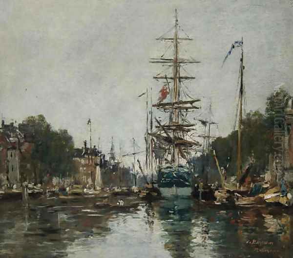 Canal à Rotterdam Oil Painting by Eugene Boudin