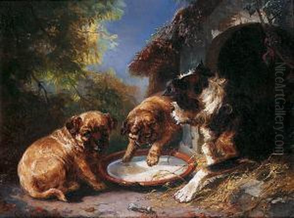 Les Trois Jeunes Chiens Oil Painting by Clara Von Wille