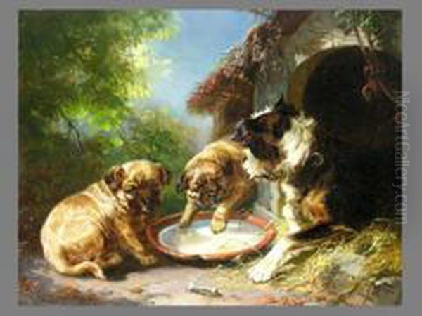 Hunde Vor Der Hutte Oil Painting by Clara Von Wille