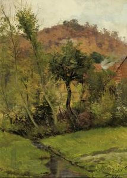 Landscape By The Stream Oil Painting by Fritz Von Wille