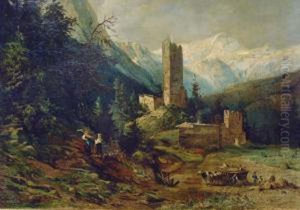 Berglandschaft Mit Heuernte Oil Painting by Carl Von Winkler