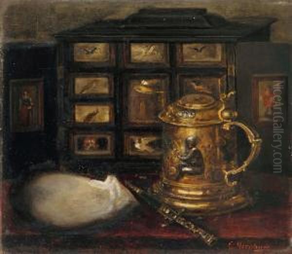 Stillleben Mit Vergoldetem Silberhumpen Und Kabinettkastchen Oil Painting by Constantin Von Wohl Graf