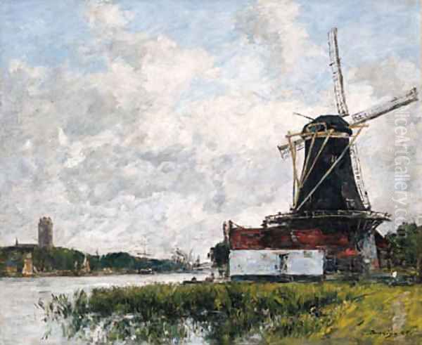 Dordrecht, moulin sur les bords de la Meuse (Dordrecht, Mill on the Banks of the Meuse) Oil Painting by Eugene Boudin