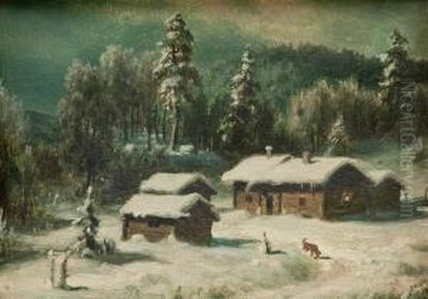 Winter Landscape Oil Painting by Ferdinand Wilhelm Von Wright