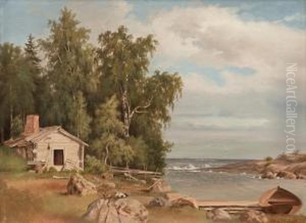 Fromthe Shore Of Lehtisaari Oil Painting by Magnus Von Wright