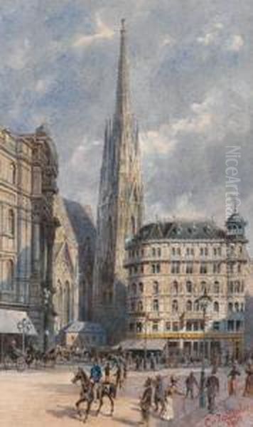 Der Stephansplatz In Wien Oil Painting by Carl Von Zellenberg