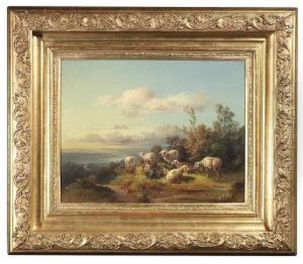 Von . Flock Of Sheep On A Bank, In The Background An Extensive River Landscape. Oil/canvas, Signed And Dated 