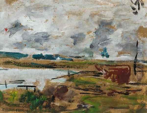 Etude de paturage au bord de la riviere Oil Painting by Eugene Boudin