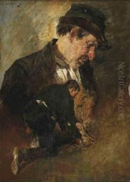 Study Of A Farmer Oil Painting by Heinrich Johann Von Zugel