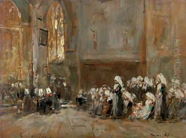 Hanvec Pardon dans l'eglise Oil Painting by Eugene Boudin