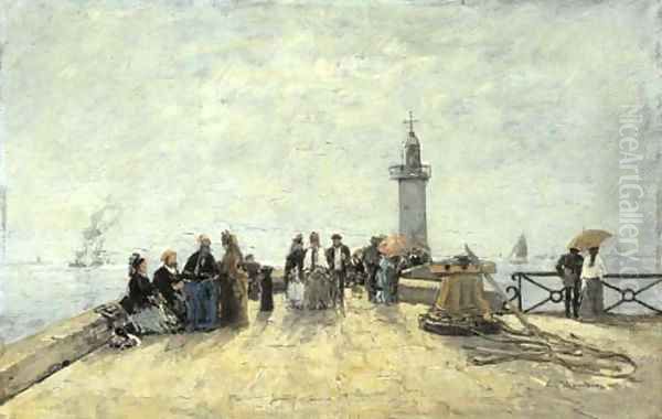 Honfleur, la jetee Oil Painting by Eugene Boudin