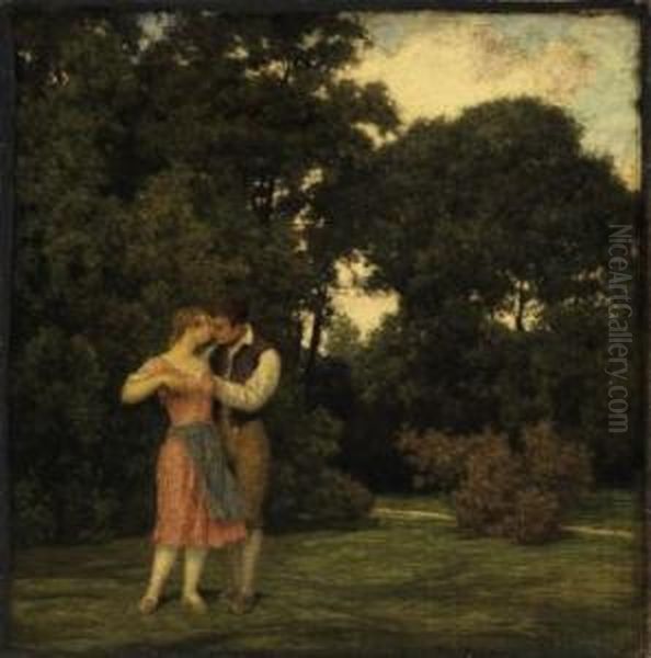 Lovers In The Park. Signed Bottom Right: L.v. Zumbusch Oil Painting by Ludwig Von Zumbusch