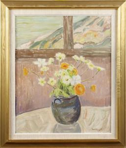 Blommor Vid Fonstret Oil Painting by Bo Von Zweigbergk