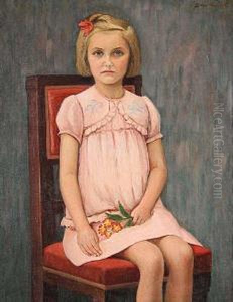 A Sitting Girl With A Flower Oil Painting by Soter Vonasek