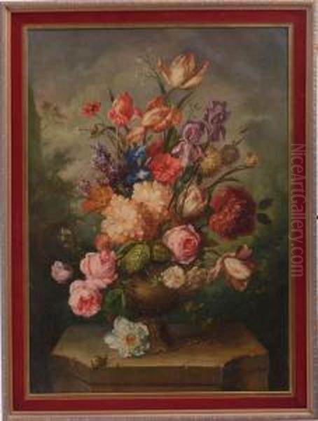 Still Life With Flowers And Snail Oil Painting by Jacobus Vonck