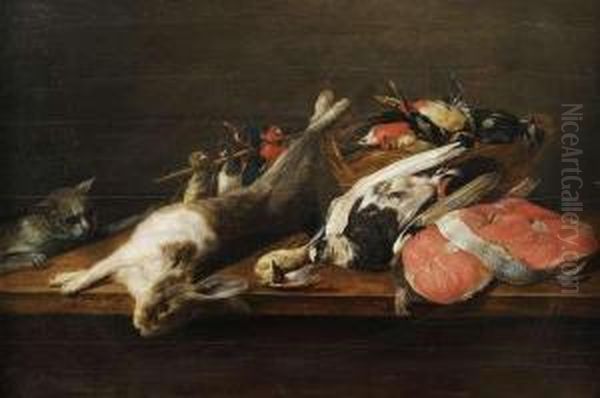 Still Lifewith Game, Poultry And Salmon. Oil Painting by Jacobes Vonck