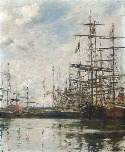 Le Port Navires à quai Oil Painting by Eugene Boudin