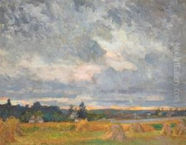 Haystacks Oil Painting by Robert William Vonnoh