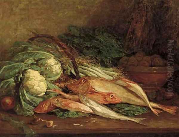 Nature morte aux legumes et aux poissons Oil Painting by Eugene Boudin