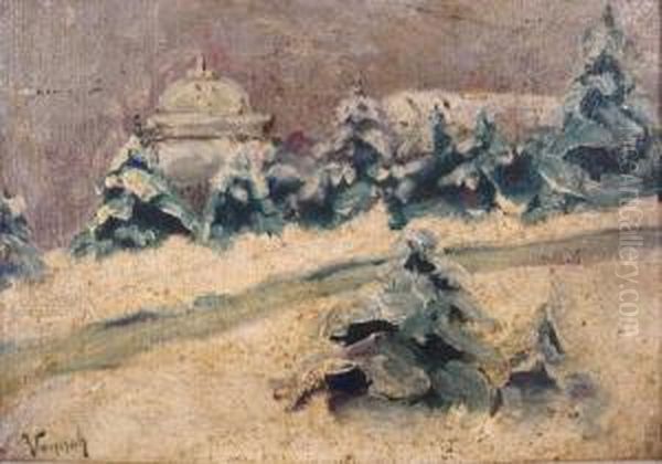 Winter Landscape Oil Painting by Robert William Vonnoh