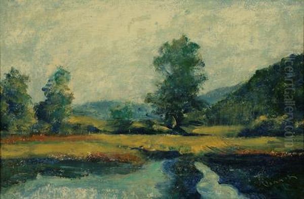 River Landscape Oil Painting by Robert William Vonnoh