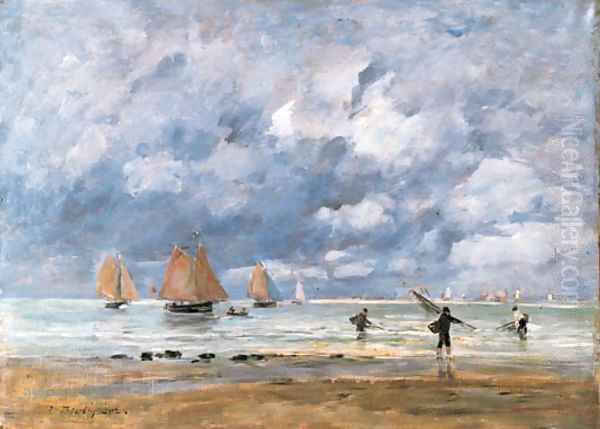 Pcheurs et voiliers devant Trouville Oil Painting by Eugene Boudin