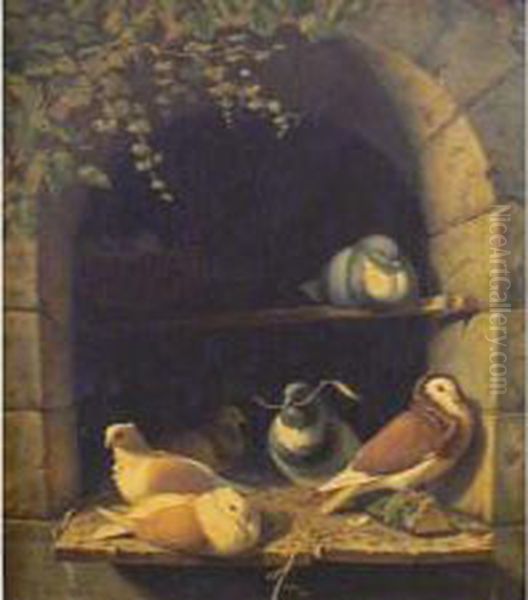 Les Pigeons Oil Painting by Henri Voordecker