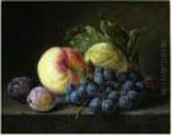 Nature Morte Aux Pommes, Prunes, Raisins Et Figues Oil Painting by Sebastiaan Theodorus Voorn Boers