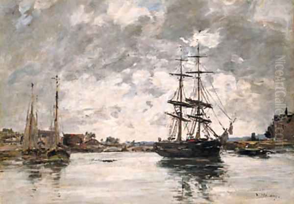 Pont sur la Touques (Bridge over the Toques) Oil Painting by Eugene Boudin