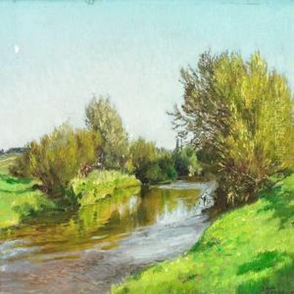 Summer Landcape With A Stream Oil Painting by Paul Vorgang