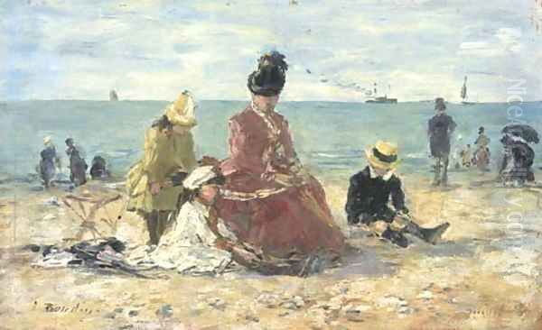 Sur la plage (Le repos, plage de Trouville) Oil Painting by Eugene Boudin