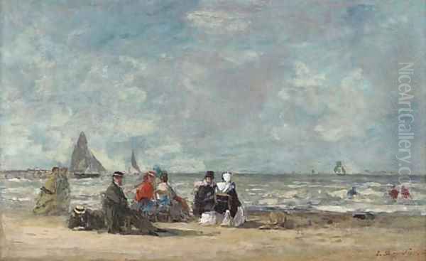 Sur la plage de Trouville Oil Painting by Eugene Boudin