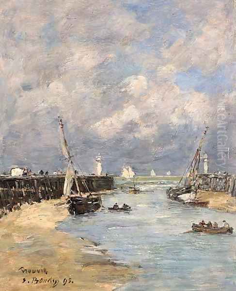 Trouville Les jetees Maree basse Oil Painting by Eugene Boudin