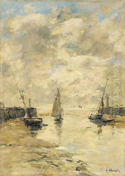 Trouville Les jetees Maree basse 2 Oil Painting by Eugene Boudin