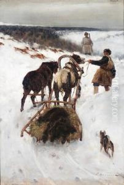 Return From The Bear Hunt Oil Painting by Sergei Semenovich Voroshilov