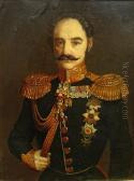 A Portrait Of General Vladimir Fedorovich Adlerberg Oil Painting by Leonid Elisevich Vorotilkin