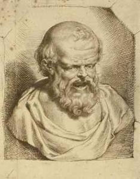 A Bust Of Democritus, After Sir Peter Paul Rubens Oil Painting by Lucasemil I Vorsterman