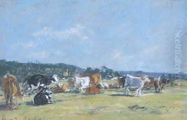 Paturage en bord de Touques Oil Painting by Eugene Boudin